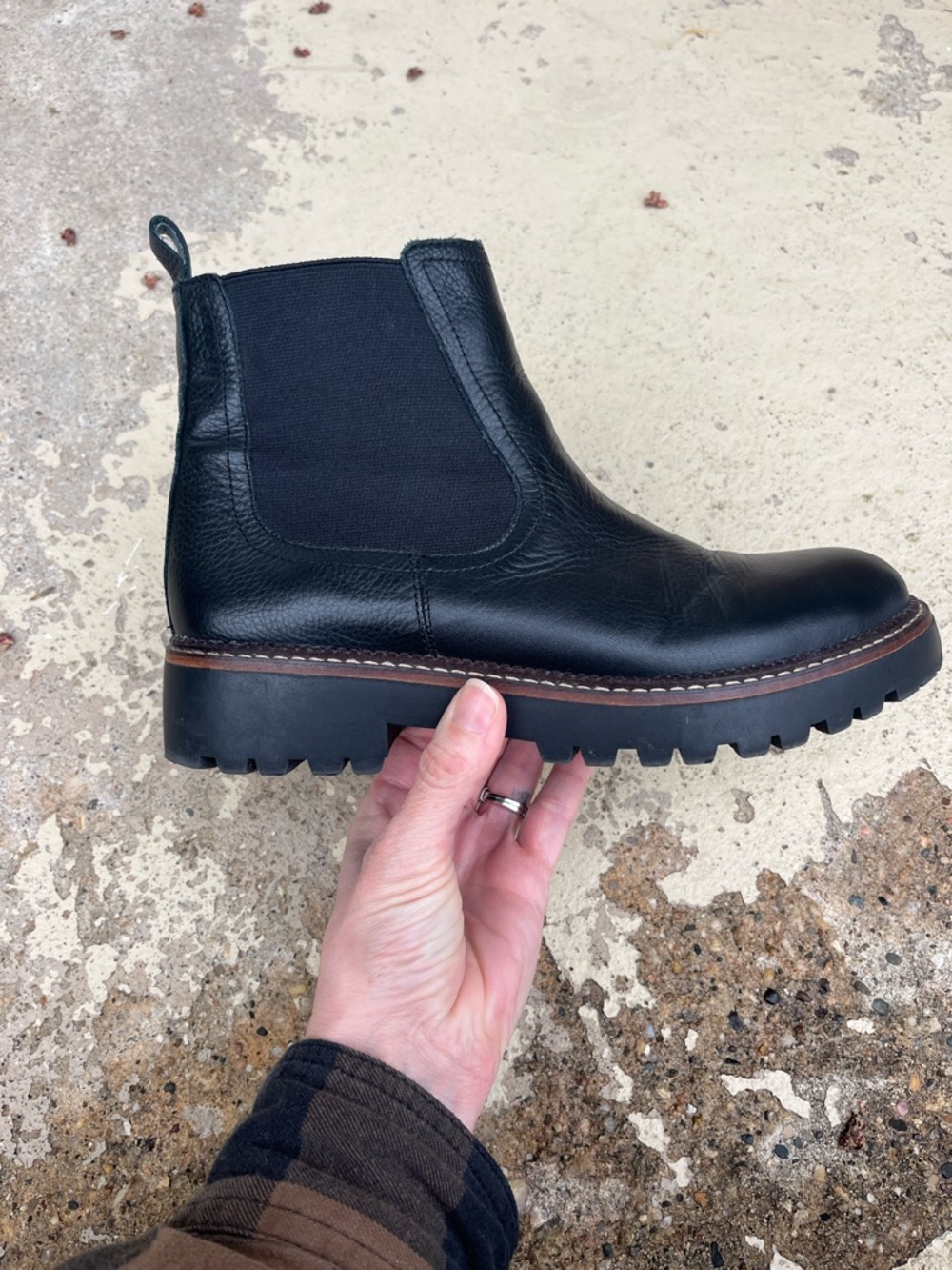 EUC Caslon Black Leather Chelsea Lug Sole Boot with Brown Welt - Picture 6 of 14